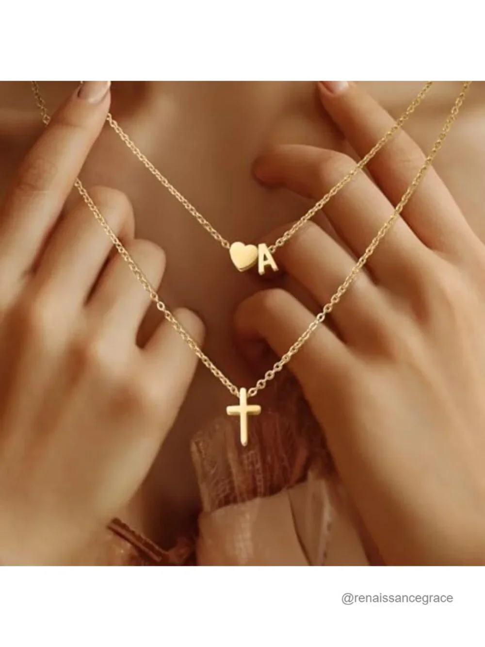 18K Gold Plated Layered Initial Cross Necklace for Women Teens